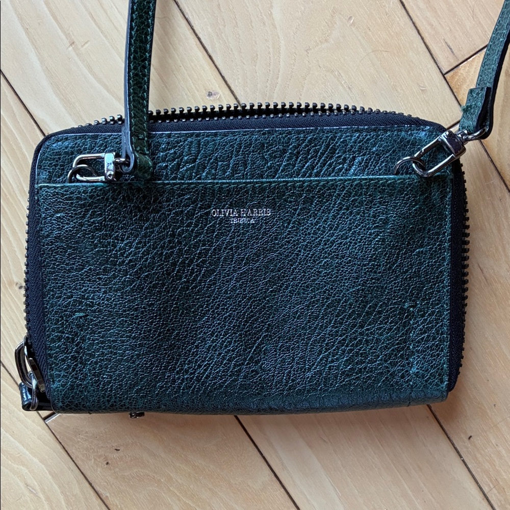 Olivia Harris leather moto style card crossbody